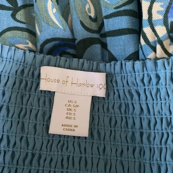 House of Harlow 1960 Blue Floral Mini Dress Size Small Fit And Flare Linen Blend - Picture 5 of 8